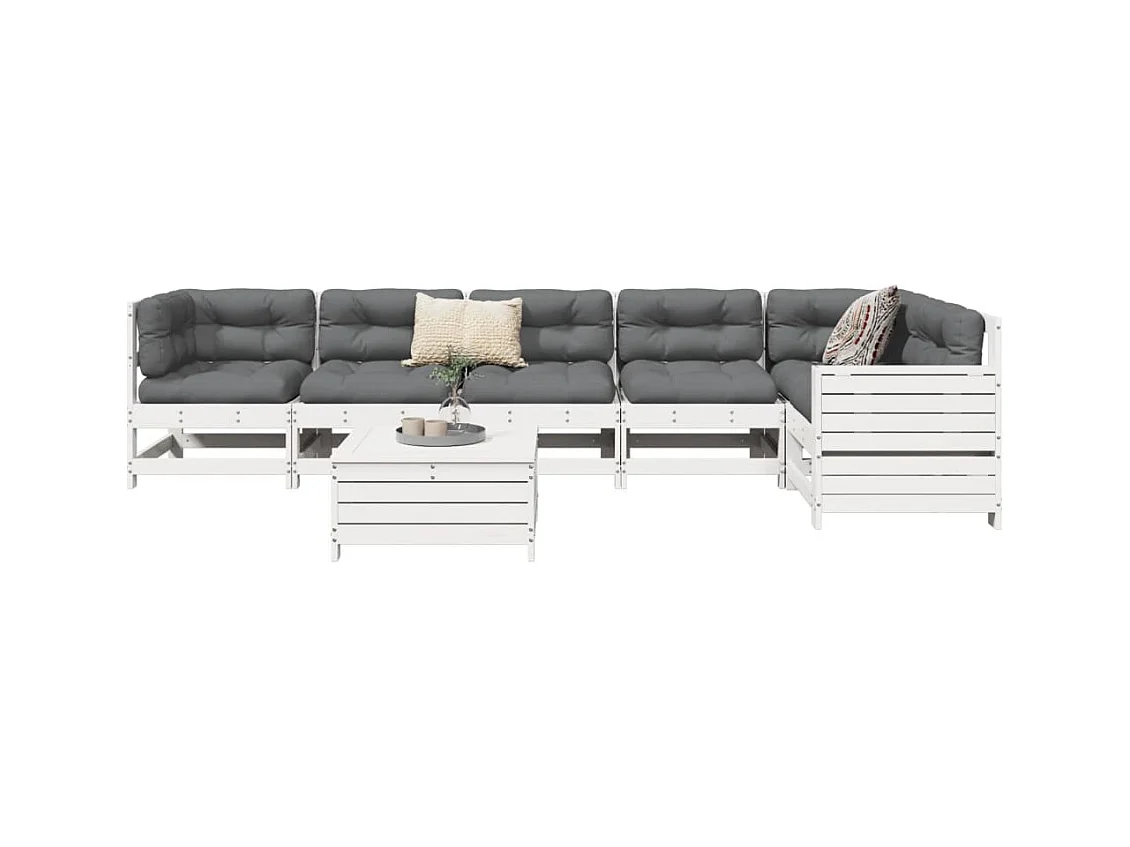 7-delige Loungeset massief grenenhout wit