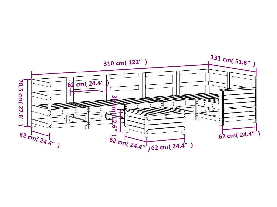 7-delige Loungeset massief grenenhout wit