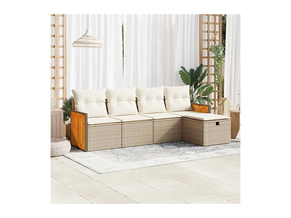 5-delige Loungeset met kussens poly rattan beige
