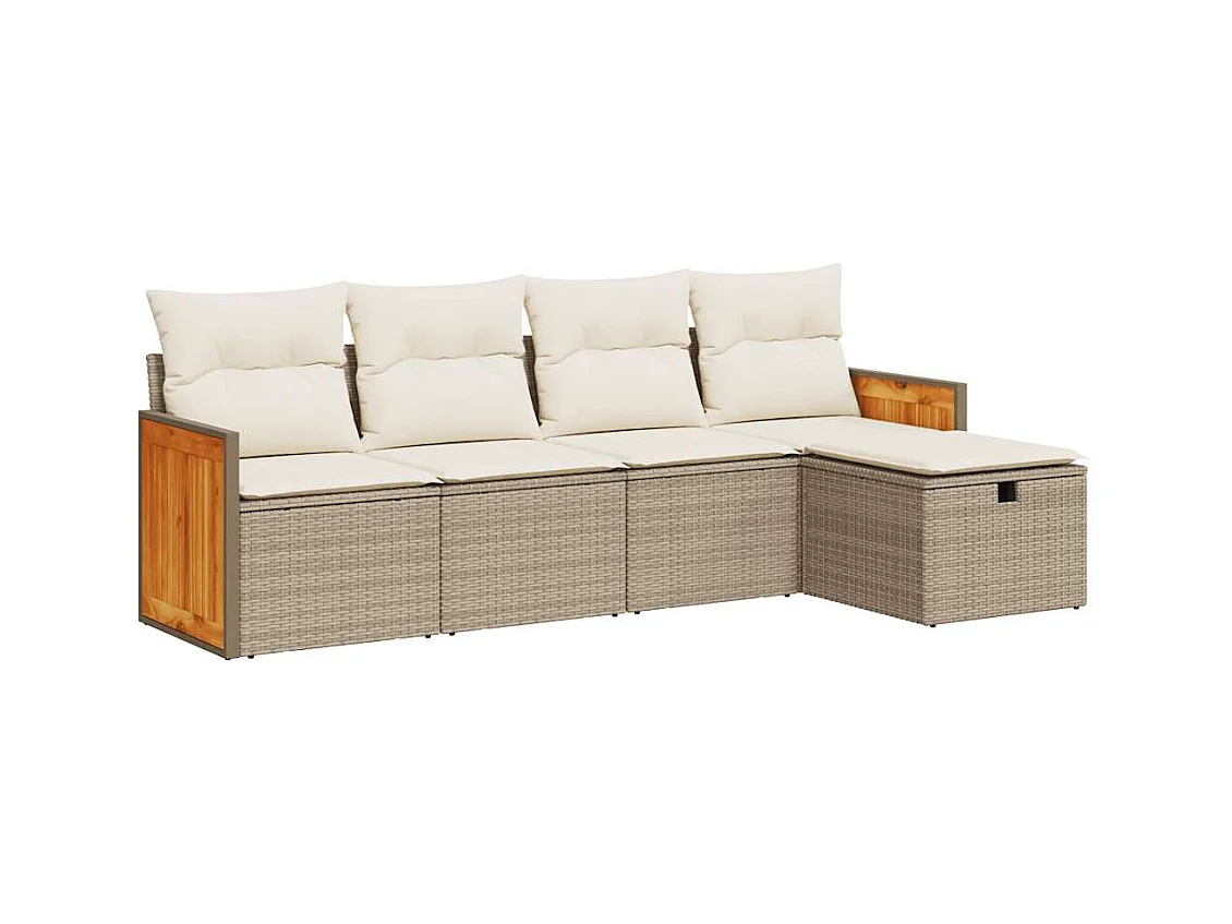 5-delige Loungeset met kussens poly rattan beige
