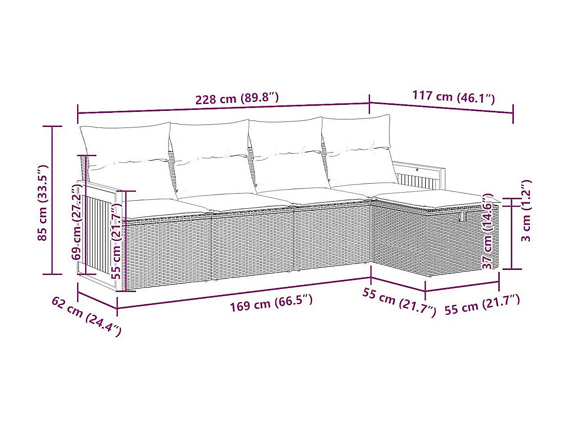 5-tlg. Garten-Sofagarnitur mit Kissen Beige Poly Rattan