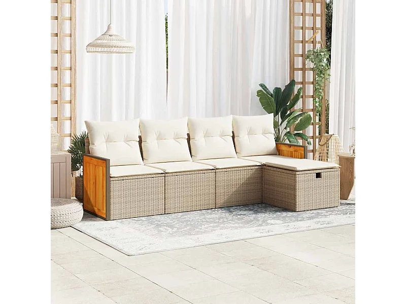 5 pcs conjunto de sofás p/ jardim com almofadões vime PE bege