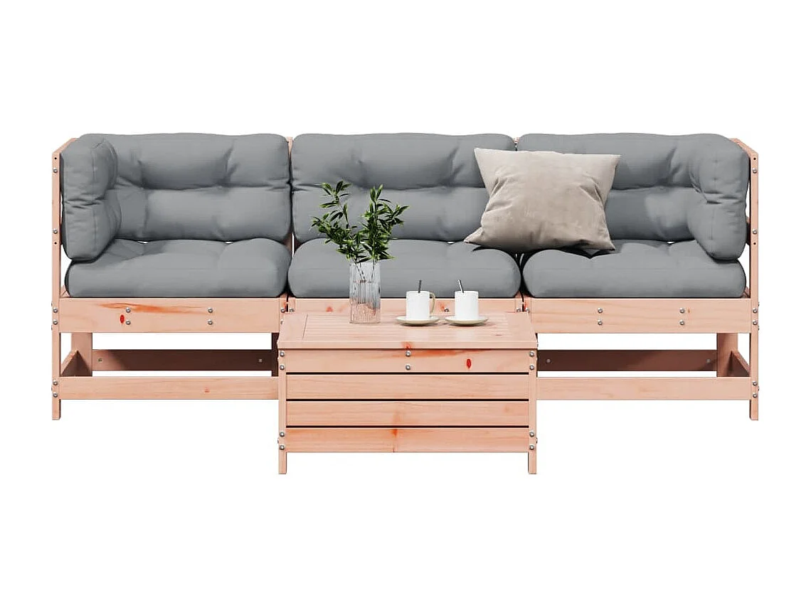 4 pcs conj. lounge jardim com almofadões madeira douglas maciça