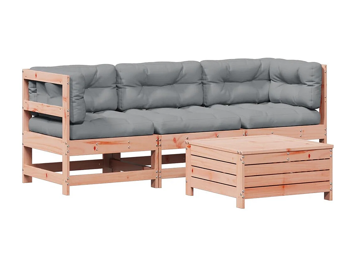 4 pcs conj. lounge jardim com almofadões madeira douglas maciça