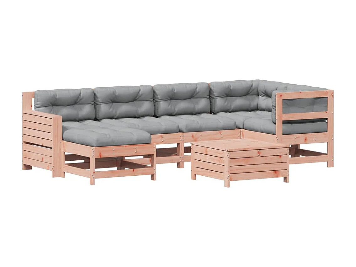 7 pcs conj. lounge jardim com almofadões madeira douglas maciça