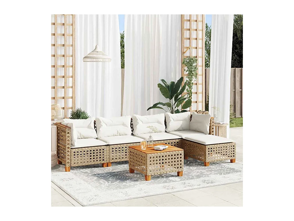 Salon de jardin avec coussins 6 pcs beige résine tressée