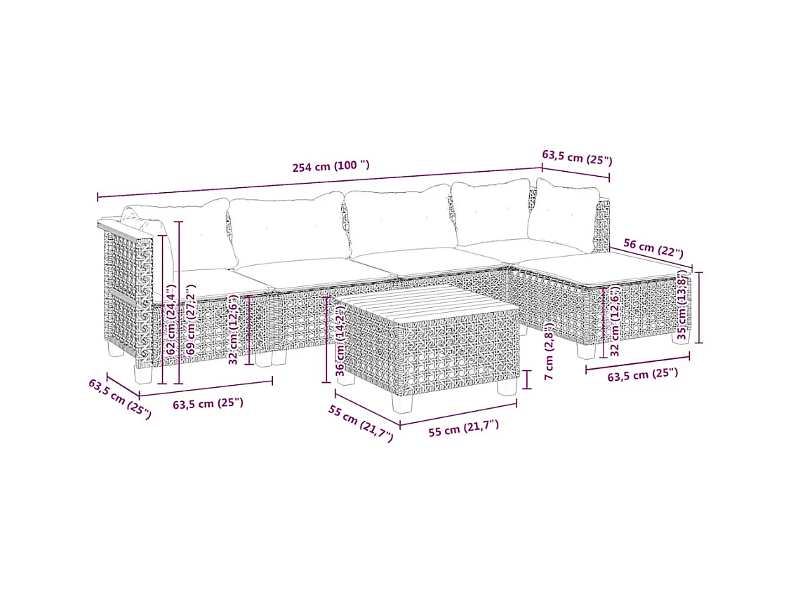 Salon de jardin avec coussins 6 pcs beige résine tressée