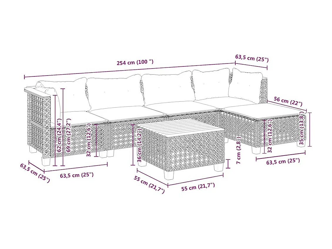 6-tlg. Garten-Sofagarnitur mit Kissen Beige Poly Rattan