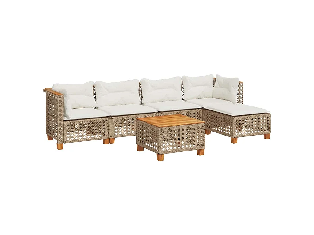 6-tlg. Garten-Sofagarnitur mit Kissen Beige Poly Rattan