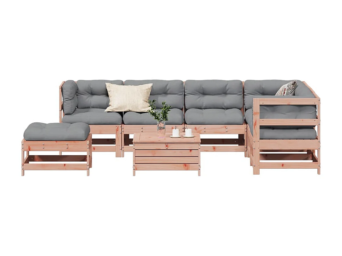 8 pcs conj. lounge jardim c/ almofadões madeira douglas maciça