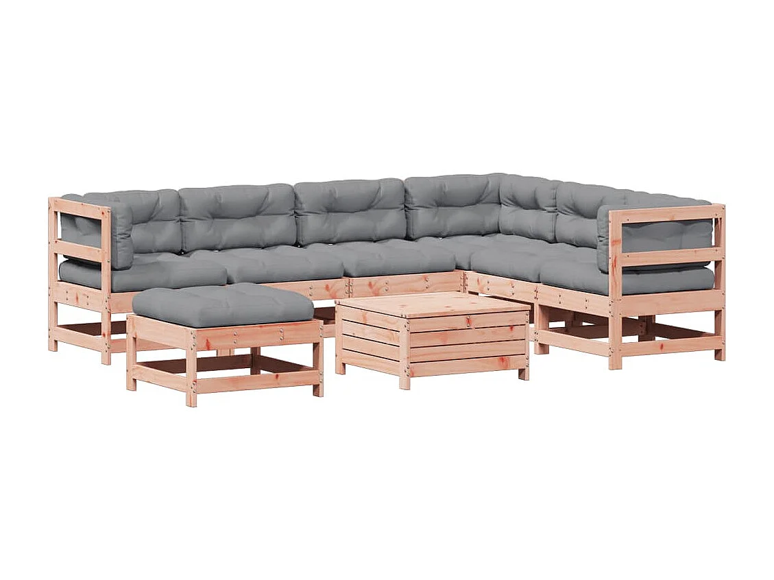 8 pcs conj. lounge jardim c/ almofadões madeira douglas maciça