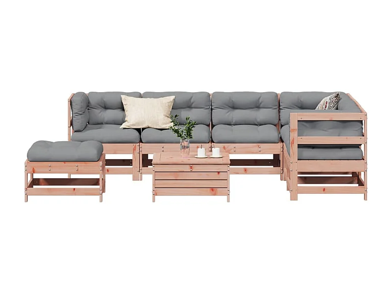 8 pcs conj. lounge jardim c/ almofadões madeira douglas maciça