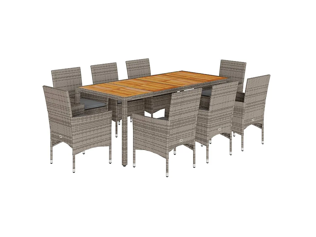 9-delige Tuinset met kussens poly rattan en acaciahout grijs