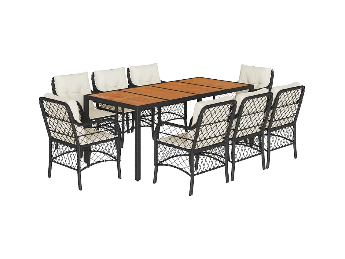 9-tlg. Garten-Essgruppe mit Kissen Schwarz Poly Rattan