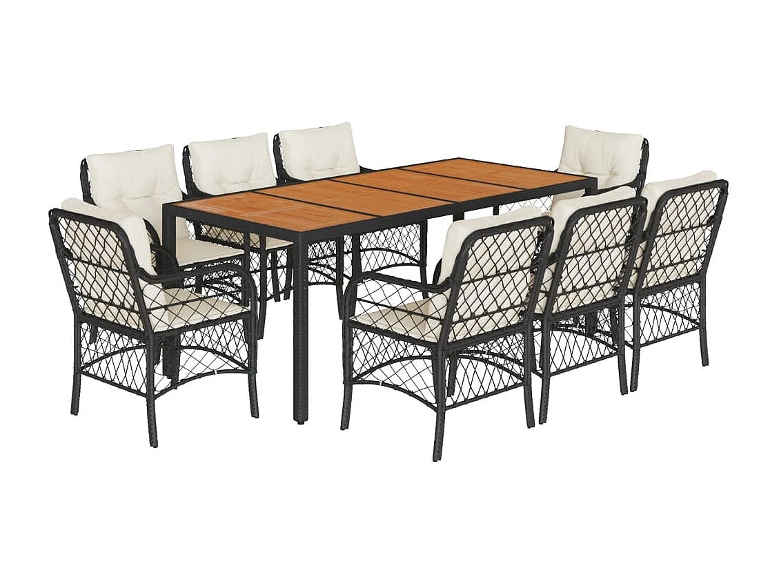 Ensemble à manger de jardin 9pcs coussins noir résine tressée