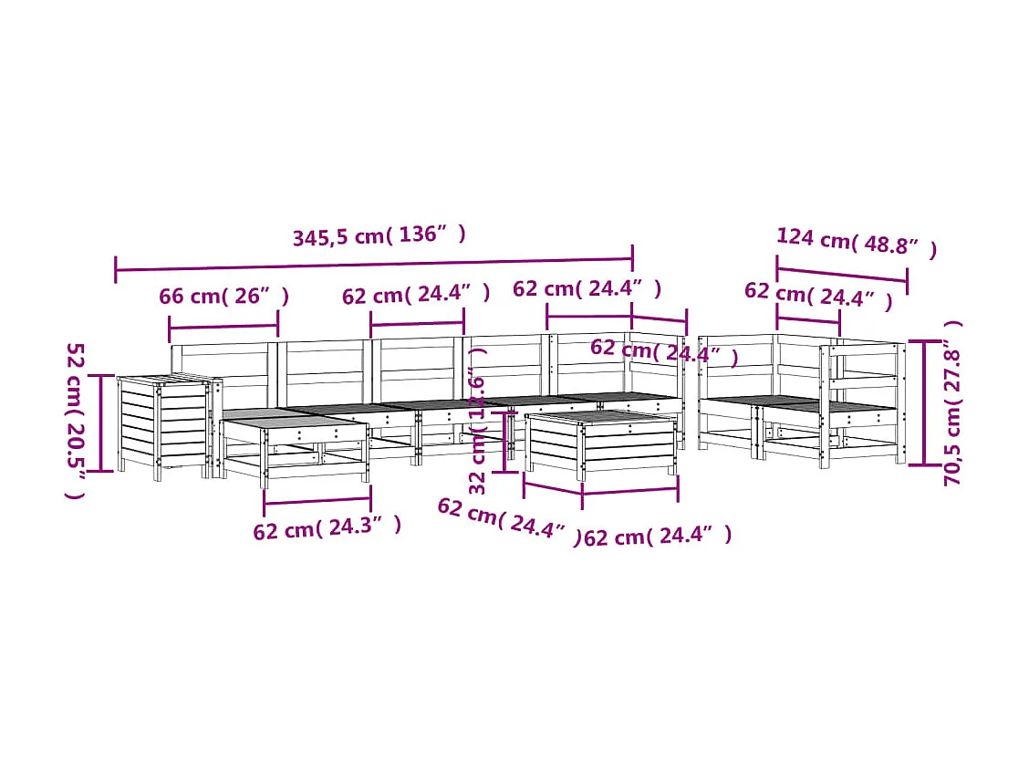 Salon de jardin 10 pcs blanc bois de pin massif
