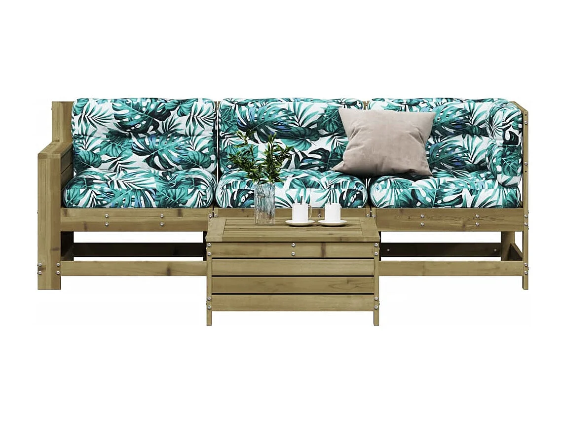 4 pcs conjunto lounge de jardim c/ almofadões pinho impregnado