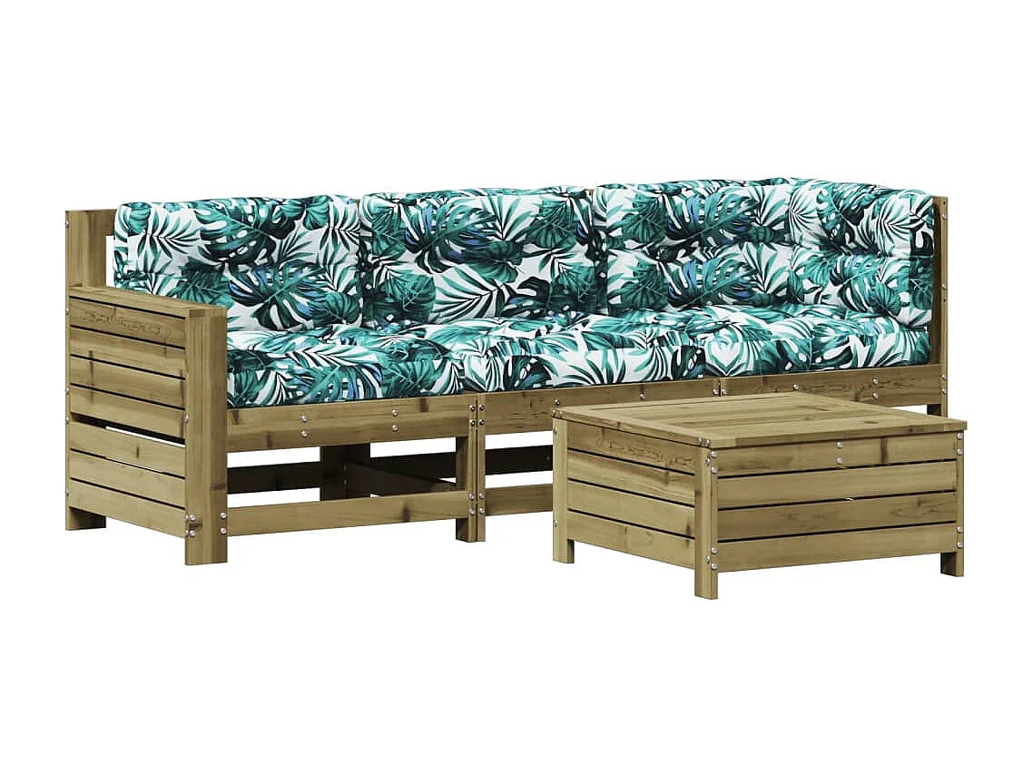 4 pcs conjunto lounge de jardim c/ almofadões pinho impregnado