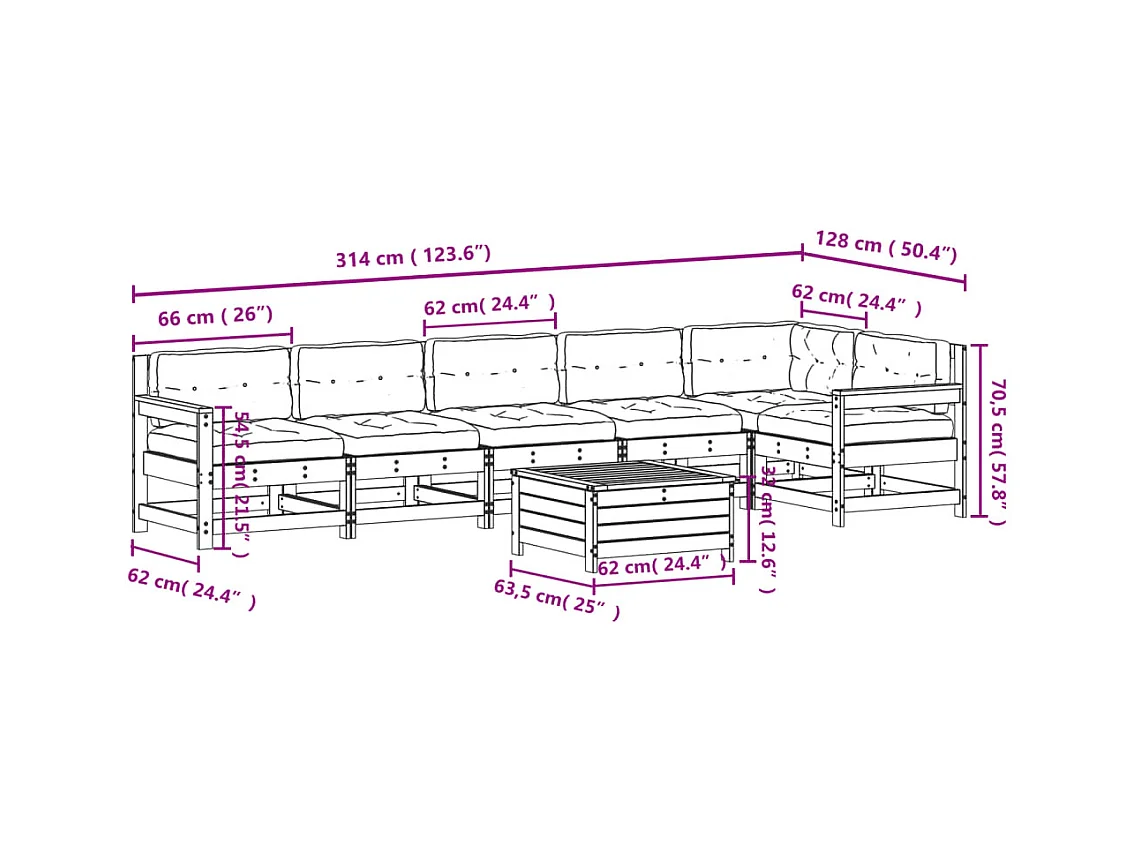 Salon de jardin 7 pcs avec coussins bois massif douglas