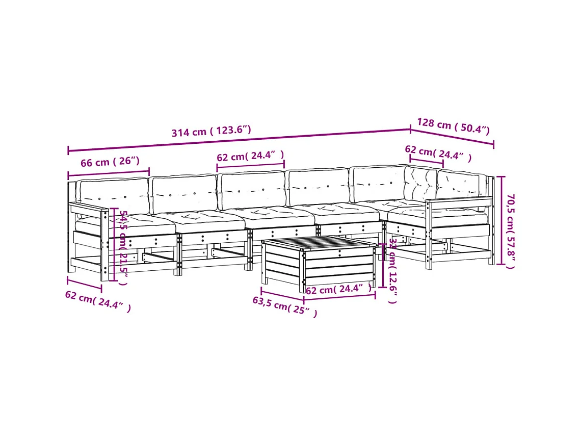 Set Divani Giardino 7 pz con Cuscini Legno Massello di Douglas