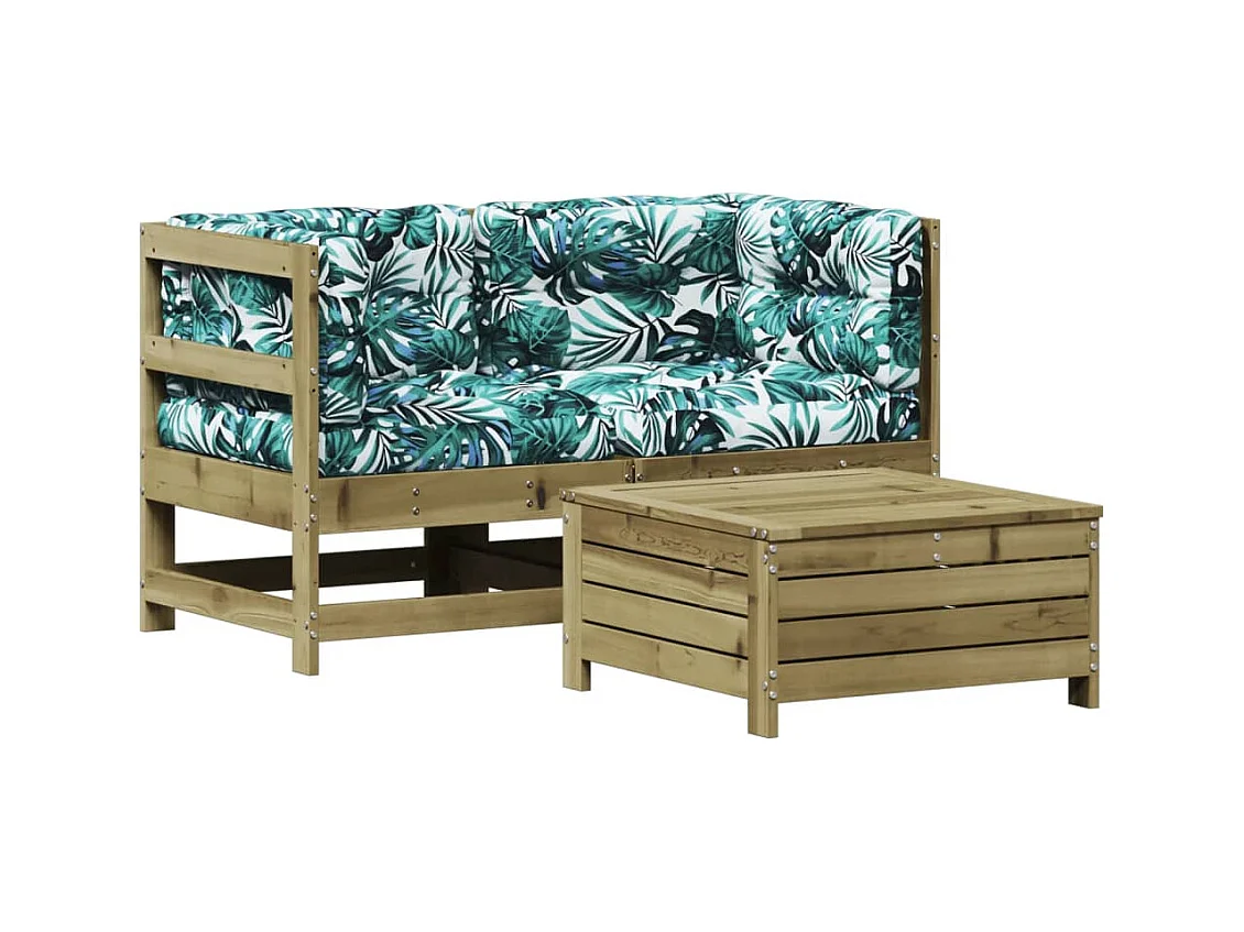 3-delige Loungeset met kussens geïmpregneerd grenenhout