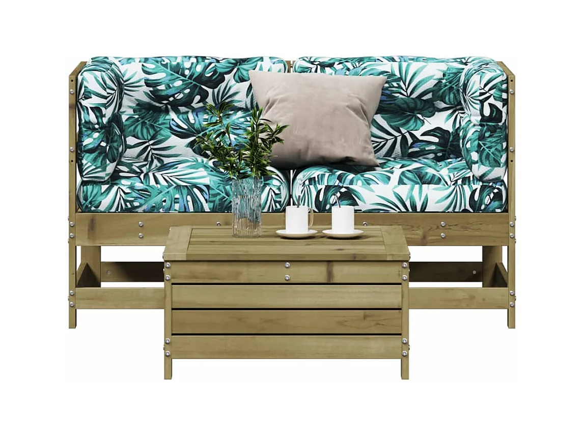Salon de jardin 3 pcs avec coussins bois de pin imprégné