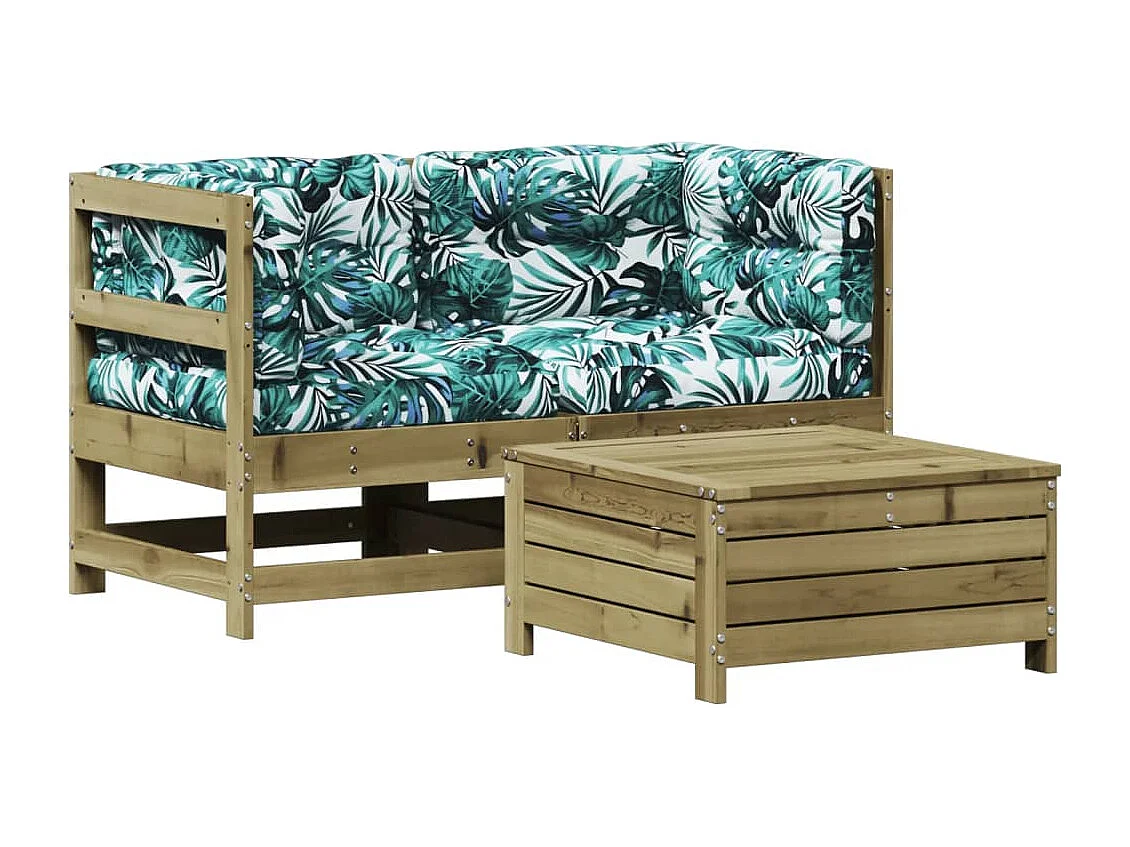 3-tlg. Garten-Lounge-Set mit Kissen Kiefernholz Imprägniert
