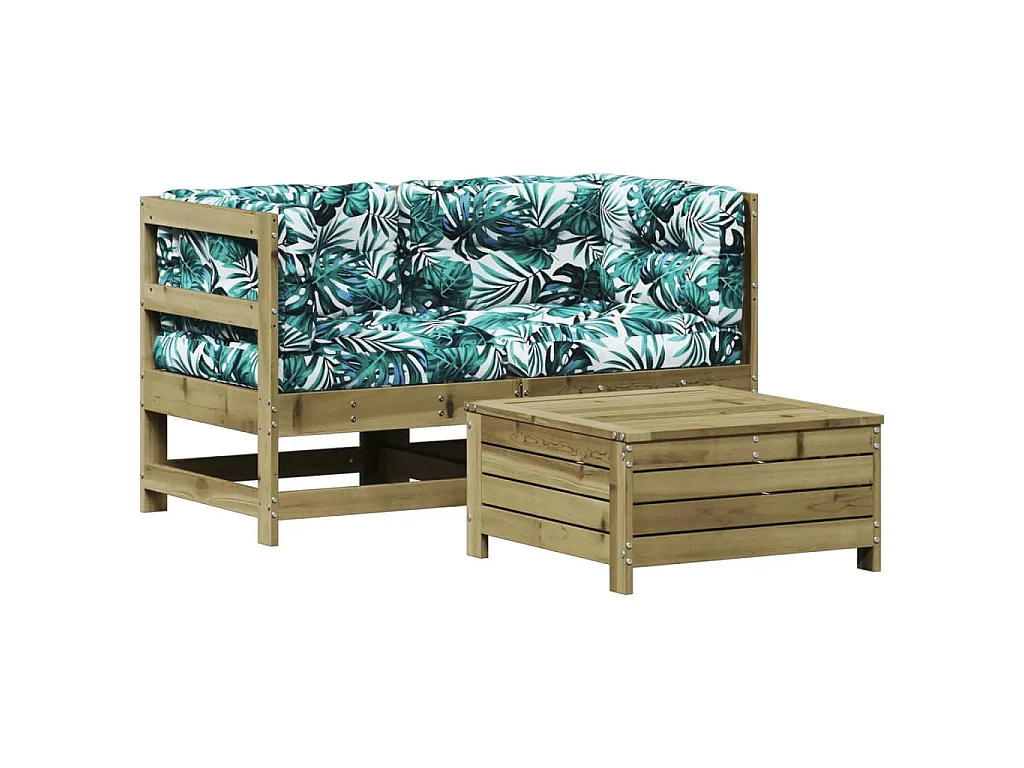 Salon de jardin 3 pcs avec coussins bois de pin imprégné