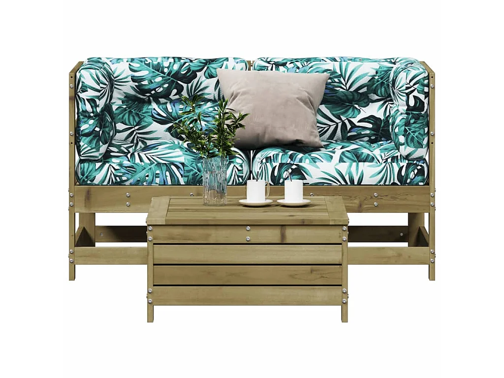Salon de jardin 3 pcs avec coussins bois de pin imprégné