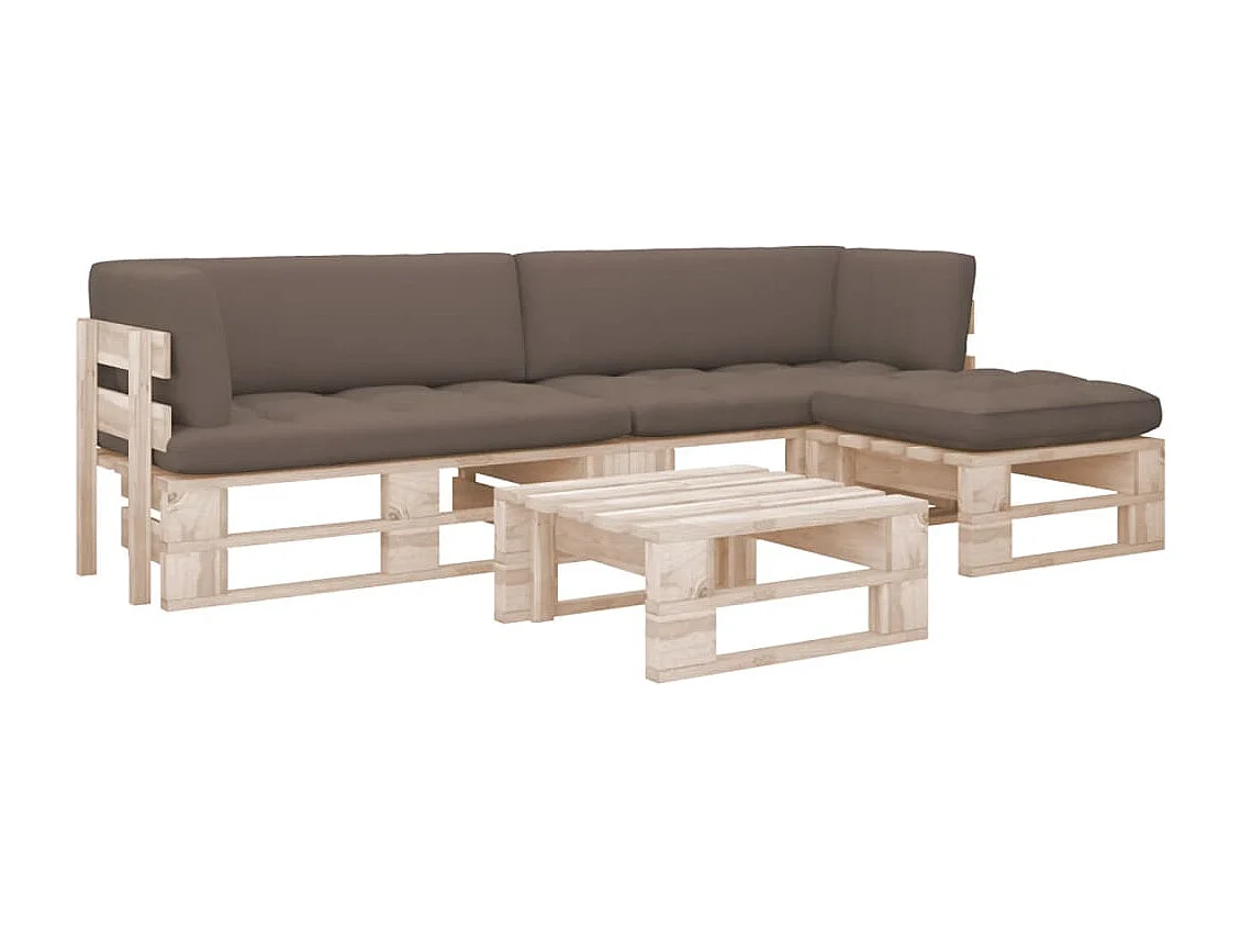 Set Divani in Pallet con Cuscini 4 pz in Pino Impregnato
