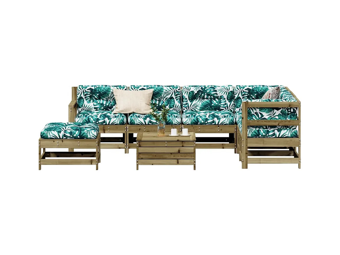 Salon de jardin 8 pcs avec coussins bois de pin imprégné