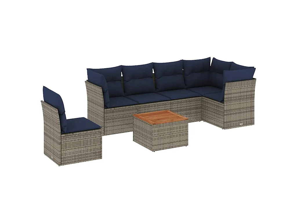 7-tlg. Garten-Sofagarnitur mit Kissen Grau Poly Rattan