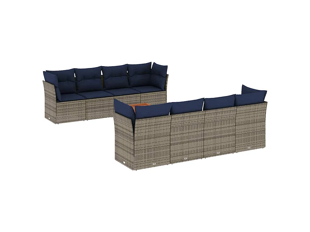 9-delige Loungeset met kussens poly rattan grijs