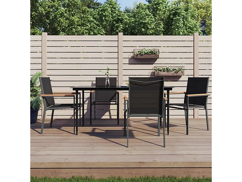 Set da Pranzo da Giardino 5 pz Nero in Textilene e Acciaio