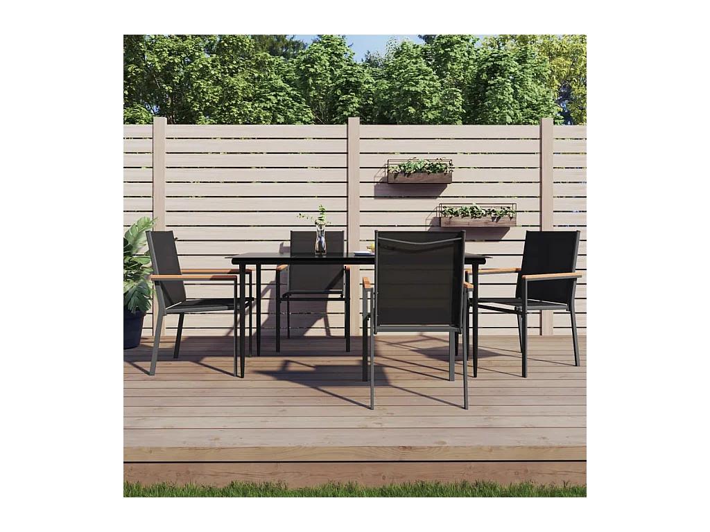 Ensemble à manger de jardin 5 pcs noir textilène et acier