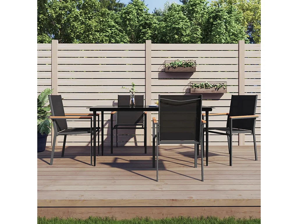 Ensemble à manger de jardin 5 pcs noir textilène et acier