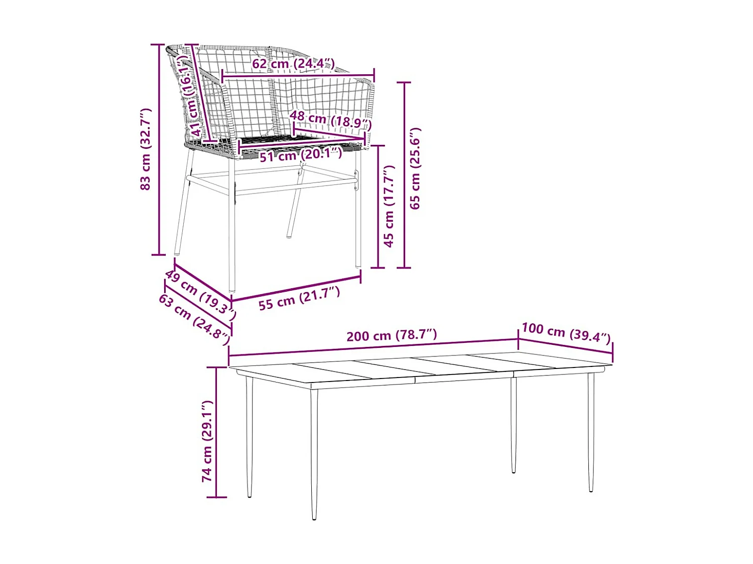 9-delige Tuinset poly rattan glas zwart