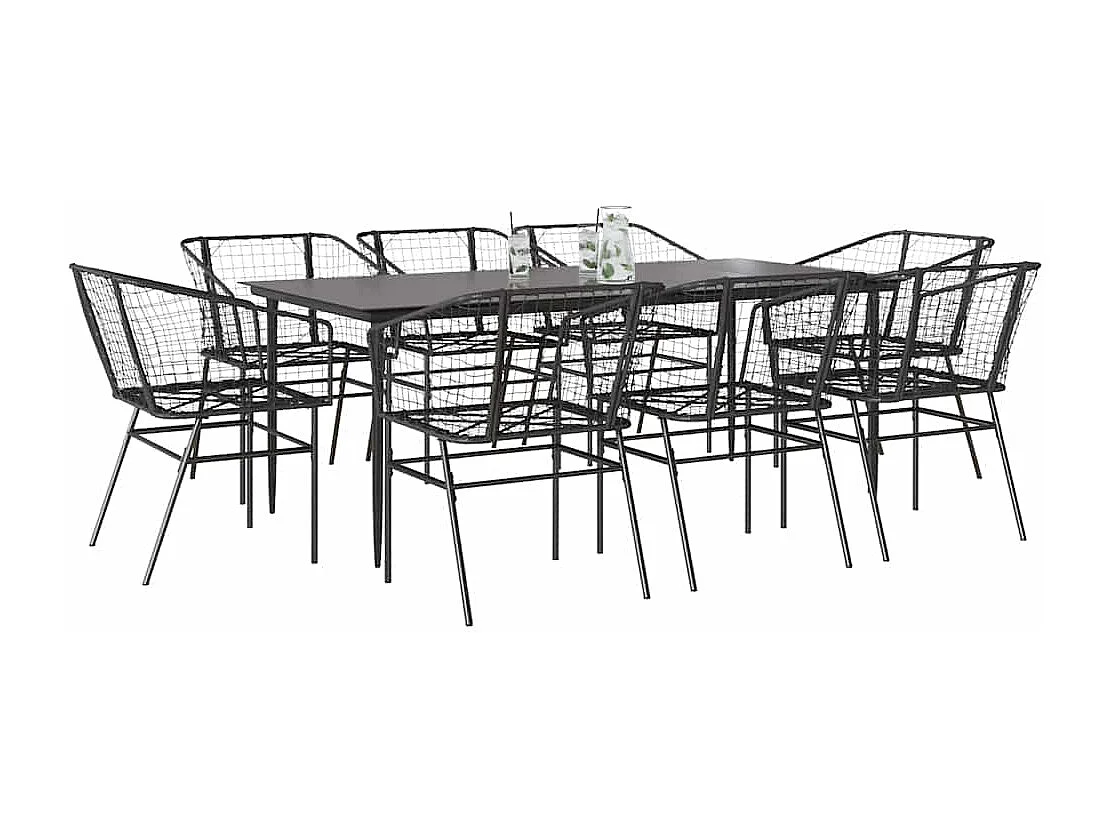 Ensemble à manger de jardin 9pcs noir poly rotin verre