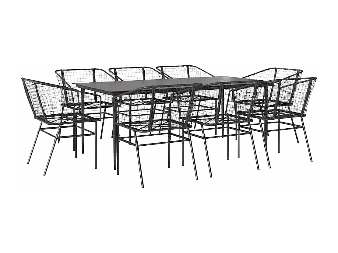 Ensemble à manger de jardin 9pcs noir poly rotin verre
