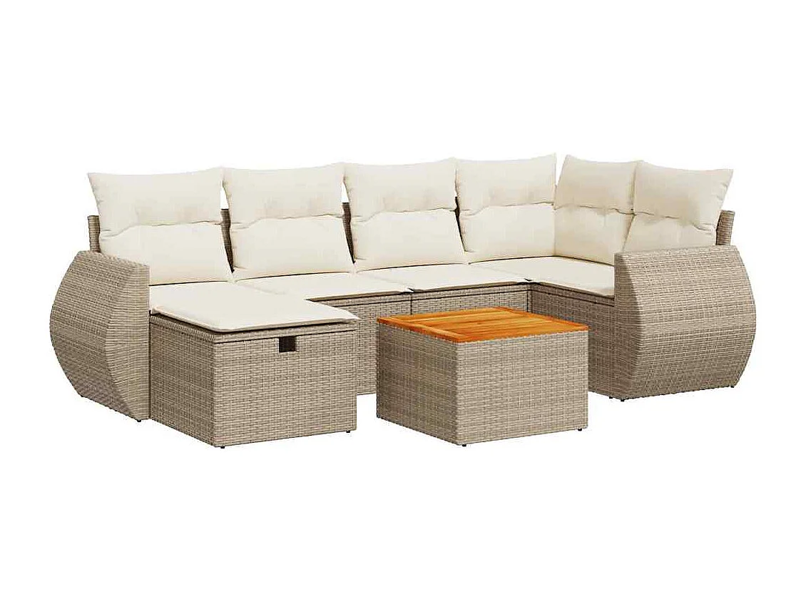 Salon de jardin avec coussins 7 pcs beige résine tressée