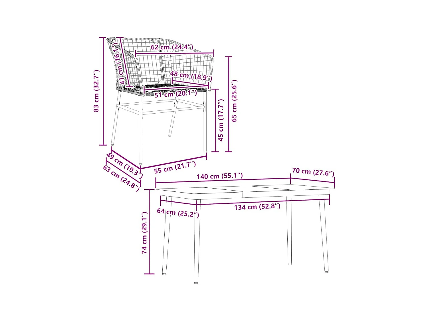 5-teiliges Garten-Esszimmerset aus schwarzem Polyrattanglas