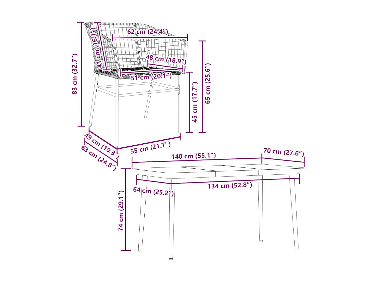 5-teiliges Garten-Esszimmerset aus schwarzem Polyrattanglas