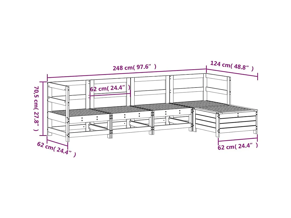Set Divani da Giardino 5 pz in Legno Massello di Pino