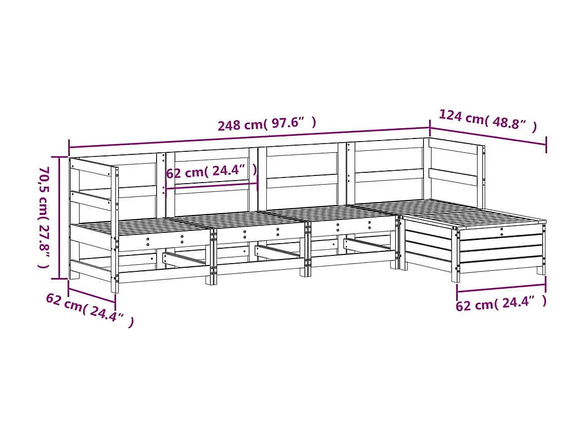 Set Divani da Giardino 5 pz in Legno Massello di Pino