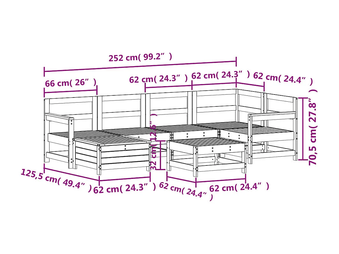 7-tlg. Garten-Sofagarnitur Massivholz Kiefer