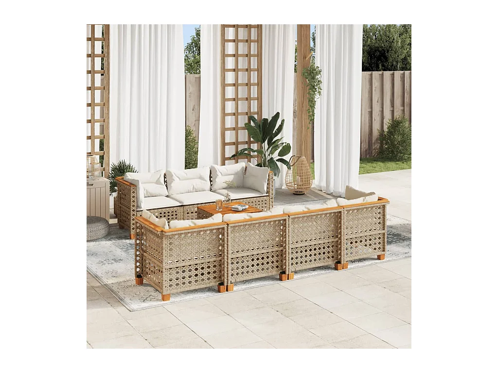 Salon de jardin avec coussins 8 pcs beige résine tressée
