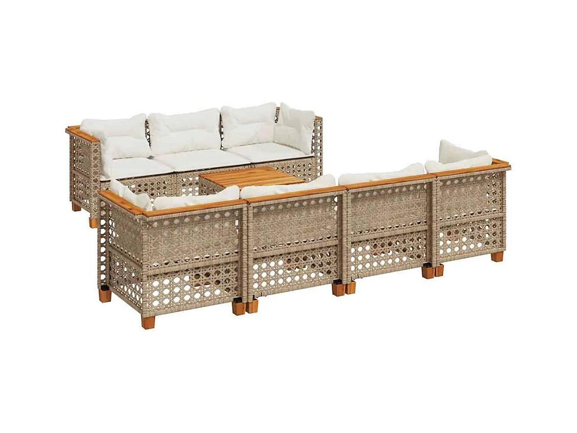 Salon de jardin avec coussins 8 pcs beige résine tressée