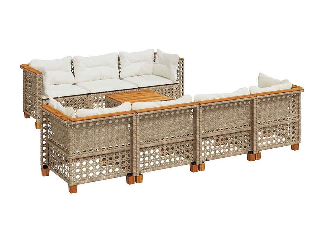 Salon de jardin avec coussins 8 pcs beige résine tressée
