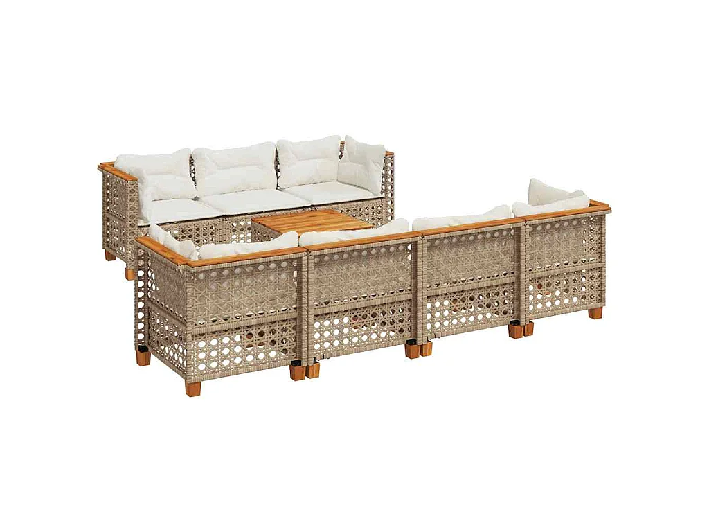 8-delige Loungeset met kussens poly rattan beige