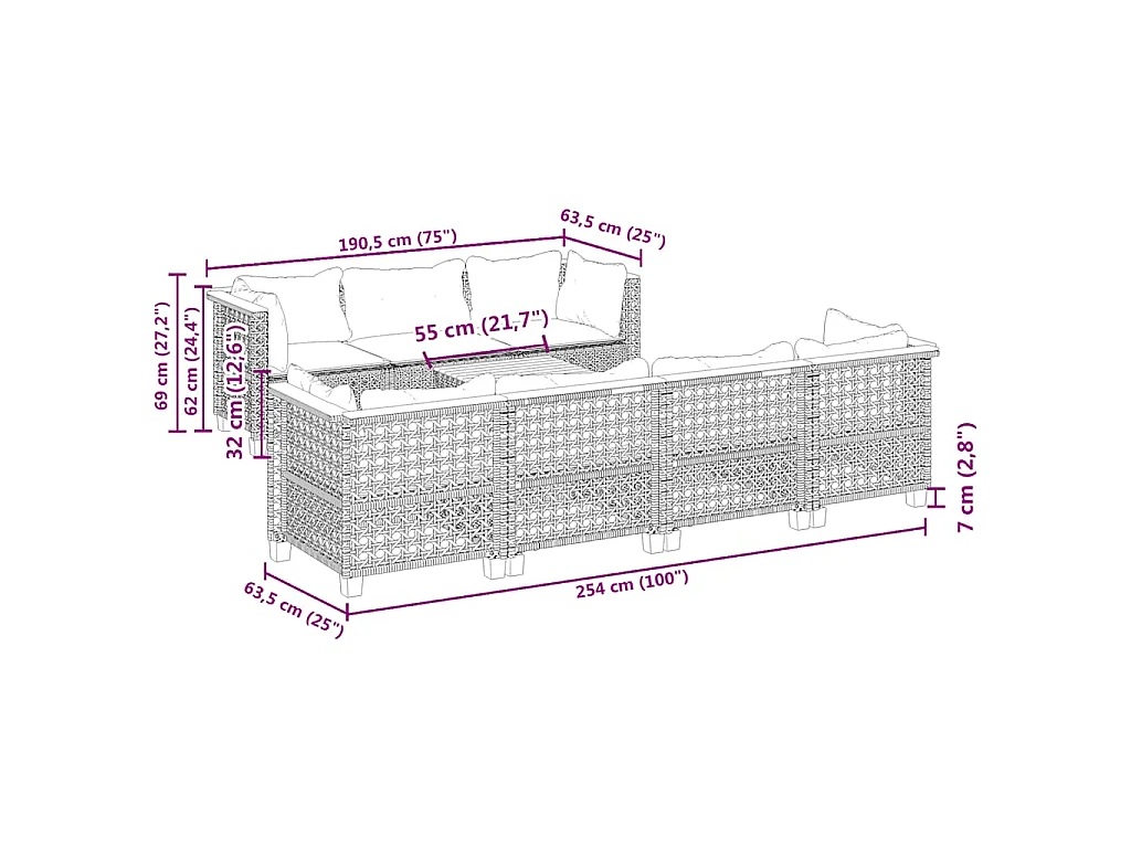 8-delige Loungeset met kussens poly rattan beige